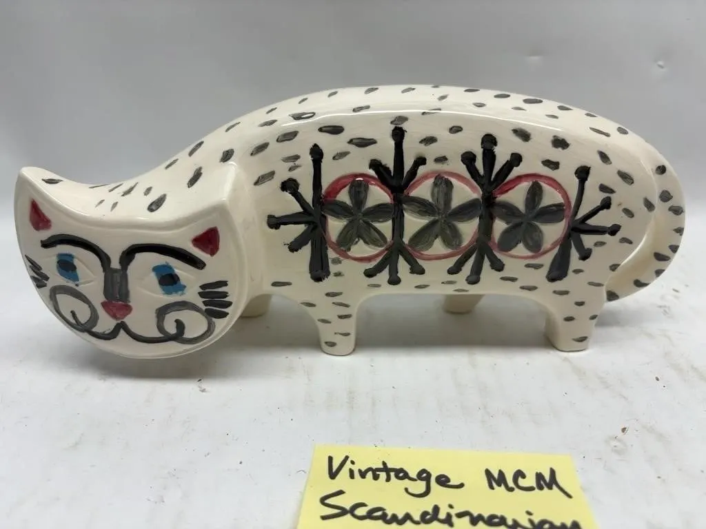 Vintage MCM Scandinavian Ceramic Cat Figurine