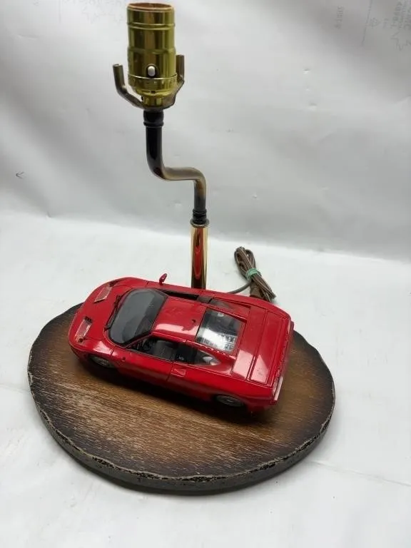 Red Sports Car Table Lamp on Wood Base