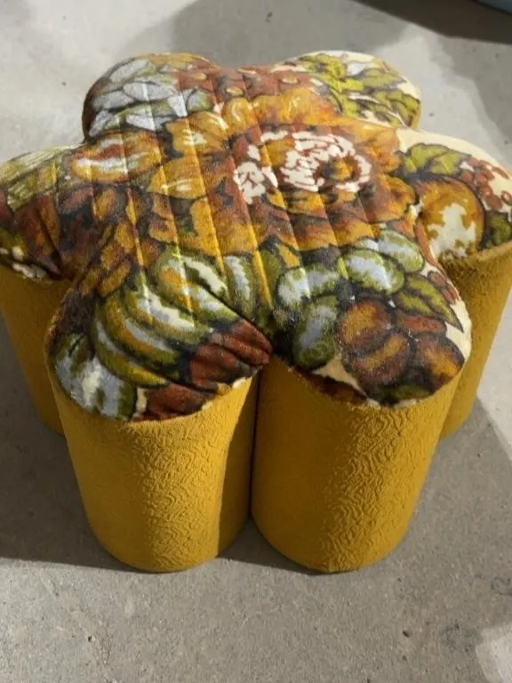 Flower-Shaped Floral Print Footstool Ottoman