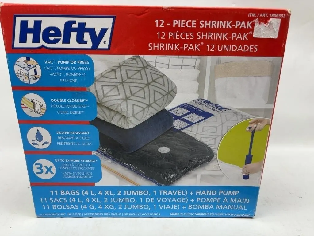 Hefty 12-Piece Shrink-Pak Storage Bags with Hand