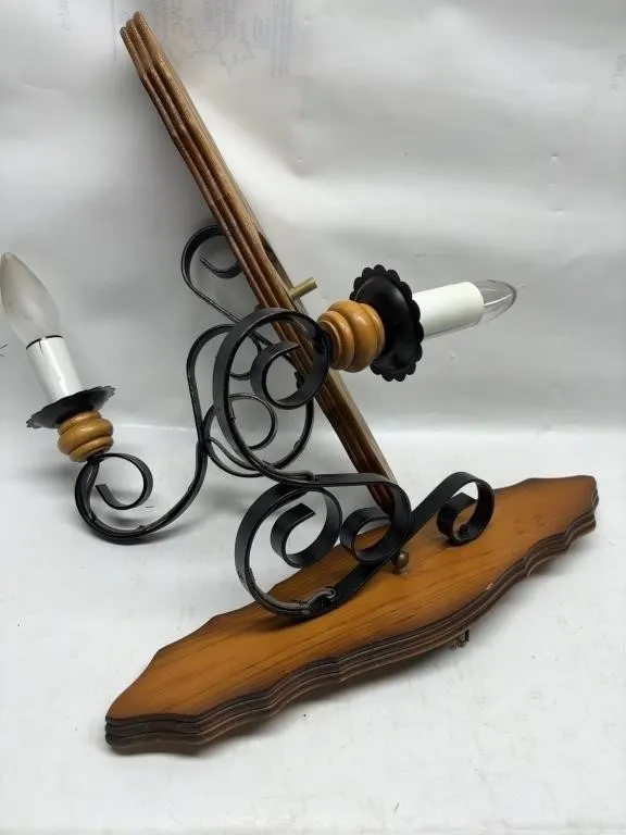 Wood & Scrolled Metal Double Candle Wall Sconce