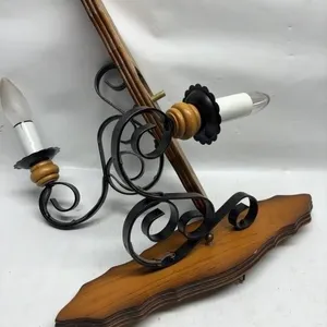 Wood & Scrolled Metal Double Candle Wall Sconce