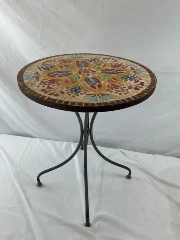 Mosaic Tile-Top Metal Accent Table