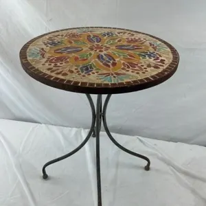 Mosaic Tile-Top Metal Accent Table