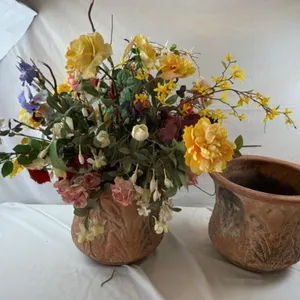 Artificial Floral Arrangement & 2 Terracotta