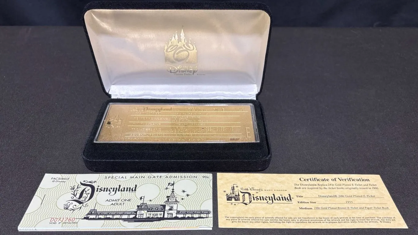 Disneyland Replica 24K Gold Plated E-Ticket and Ticket Book with Certificate