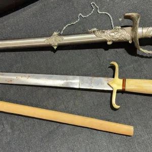 Decorative Sword With Ornate Scabbard and Wood-Handled Axe With Sheath, 2 Pieces