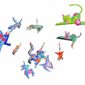 Colourful Hand-Painted Oaxacan Alebrije Animal Figurines, 11 Pieces