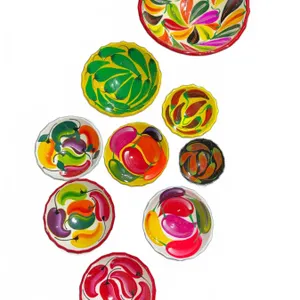 9 Hand-Painted Mexican Ceramic Bowls with Colourful Pepper Motif