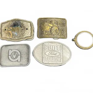 4 Metal Belt Buckles and 1 Metal Beaded Circular Pendant