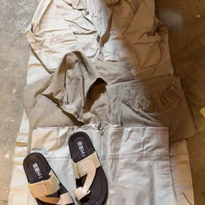 Men's Beige Shirt, Pants, and Sandals Set, Size Unspecified
