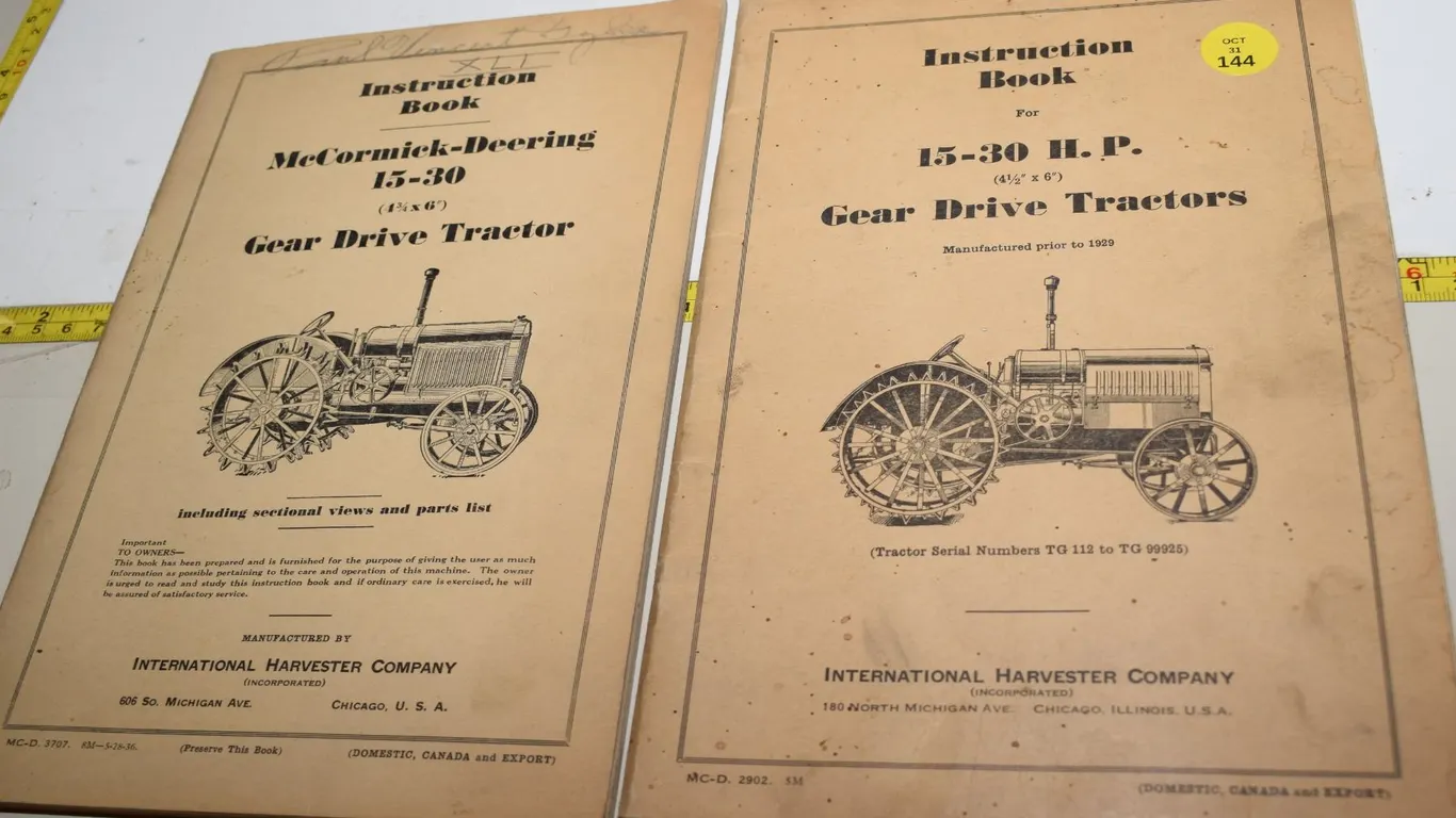 (2) IHC Tractor Instruction Books - McCormick-Deering 15-30