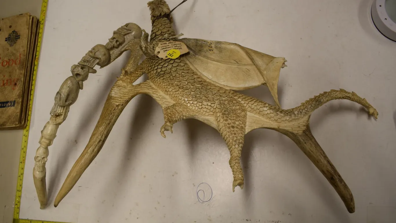 Fabulous Custom Carved Stag Horn/Antler w/ Gothic Dragon & Skull Design