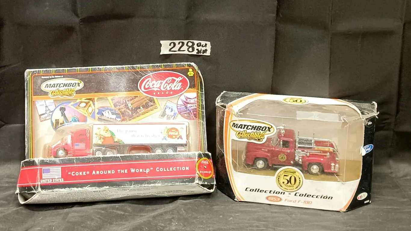 (2) Matchbox Toy Trucks – Coca-Coal & Ford Firetruck