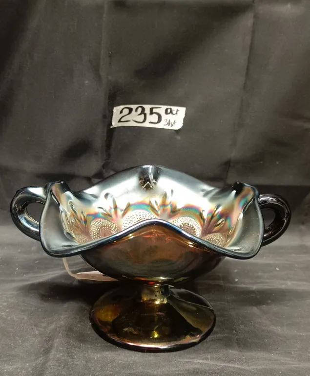 2-Handled Purple Carnival Glass Bowl