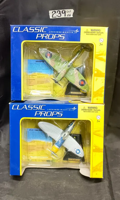 (2) Diecast 1:100 Classic Props Model Airplanes in Original Box