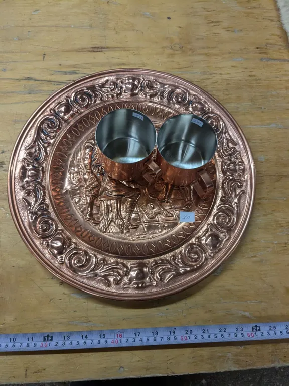 Copper Plate & (2) Copper Mugs
