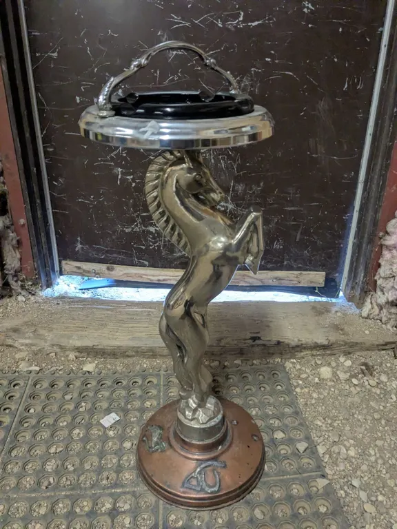 Chrome Horse Ashtray Stand w/ Glass Ashtray