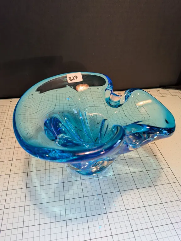 Vintage, heavy mid-century blue handblown art glass bowl.