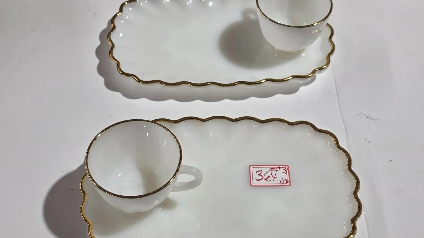 Vintage Milk Glass Snack Set