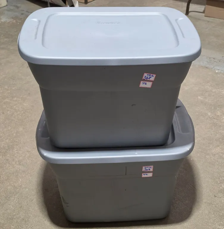 (2) Large Grey Plastic Tubs