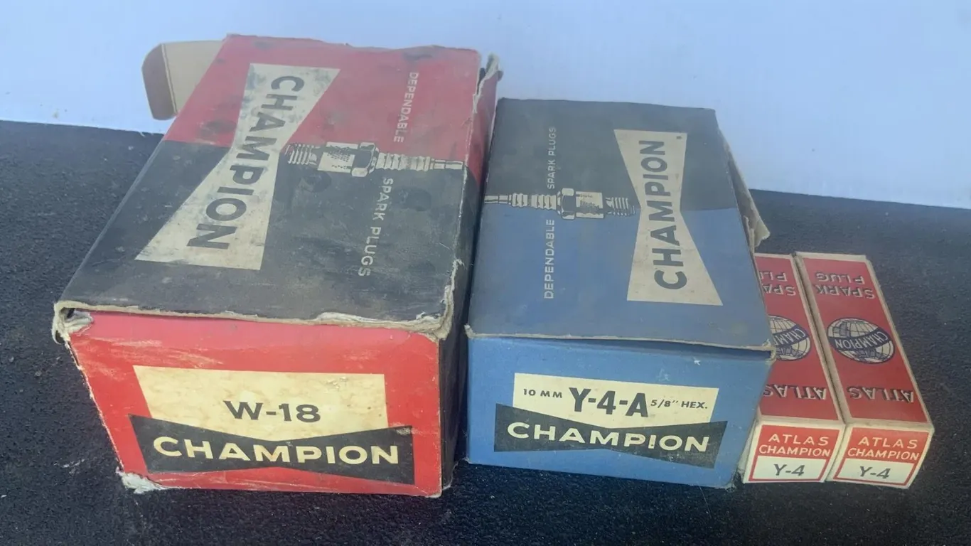 New Old Stock Champion Spark Plugs W18 (10) Y4 (12)