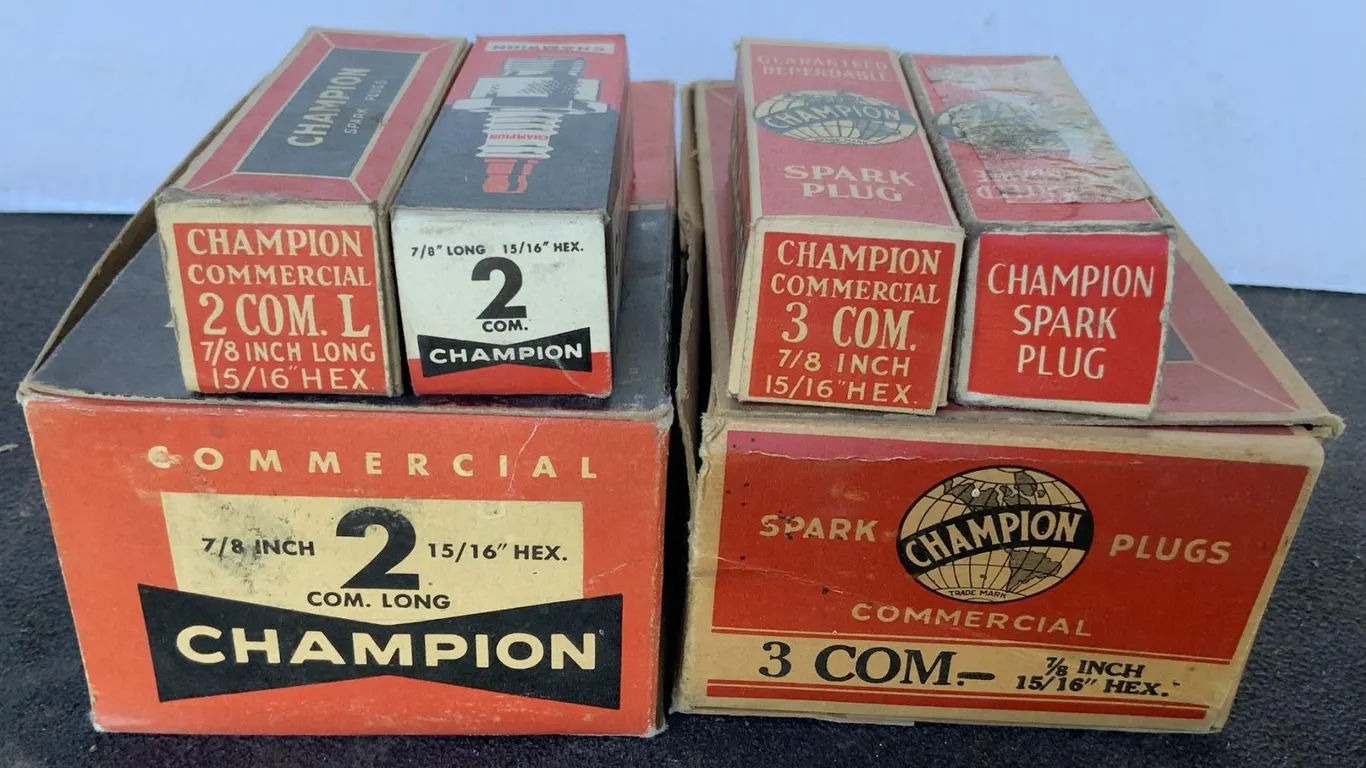 New Old Stock Champion Spark Plugs. Two Com (9) Three Com (7)