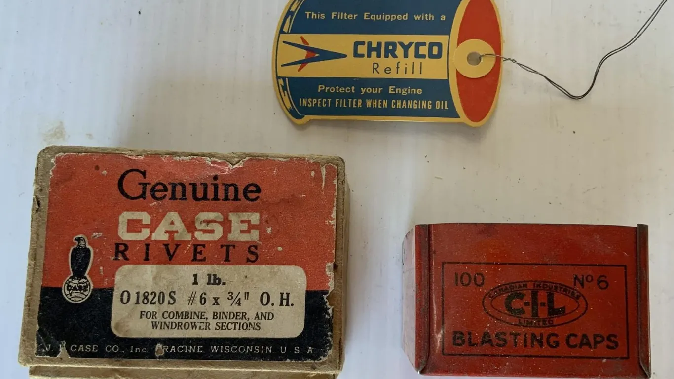 Chryco Oil Change Tag and CIL Blasting Cap Box and case Parts Box