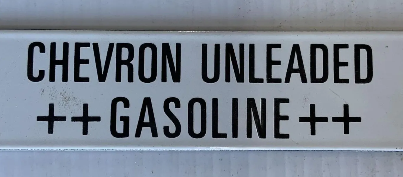 Chevron Unleaded Gasoline Porcelain Tag