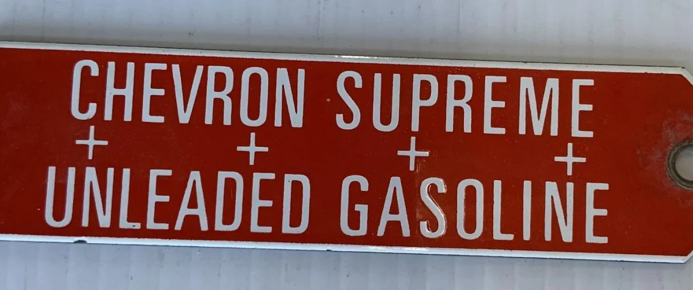 Chevron Supreme Unleaded Gasoline Porcelain Tag