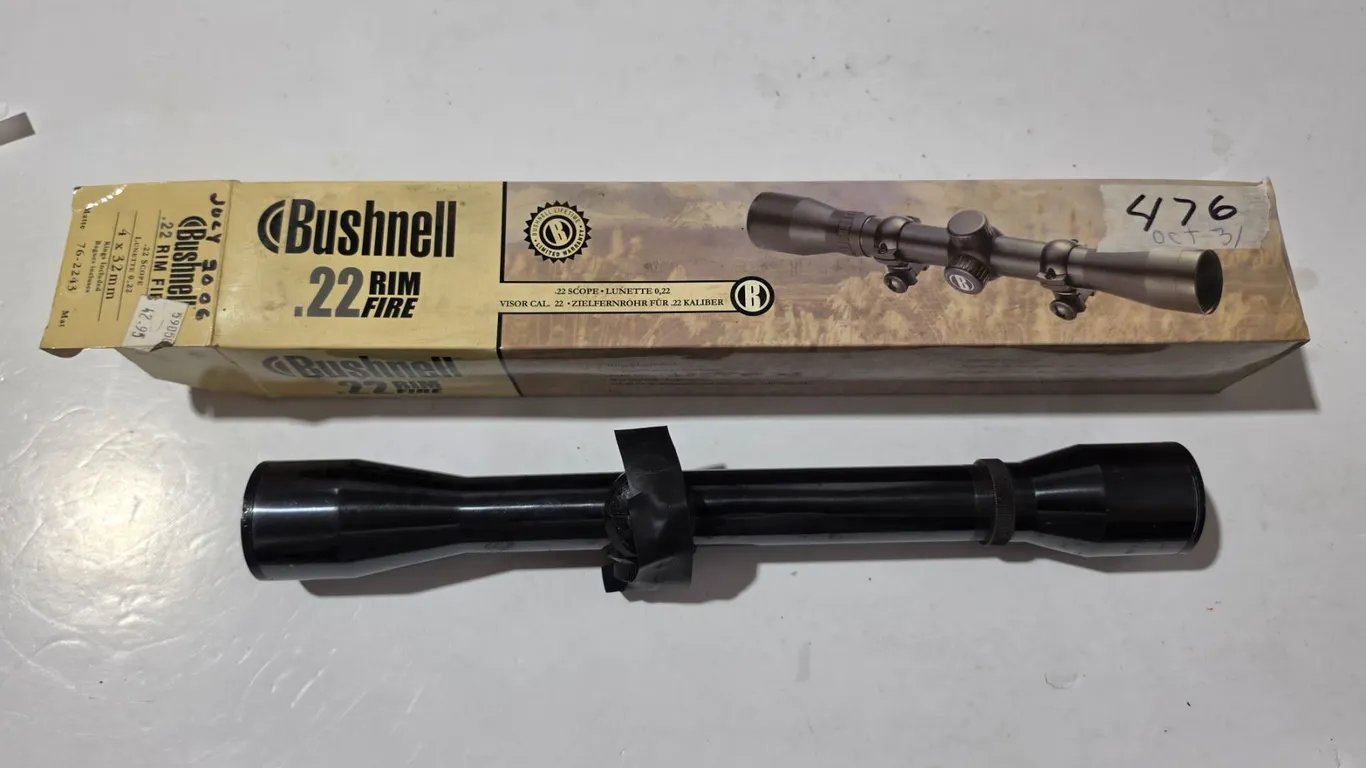 Bushnell .22cal Scope. No rings, cap has tape on it.