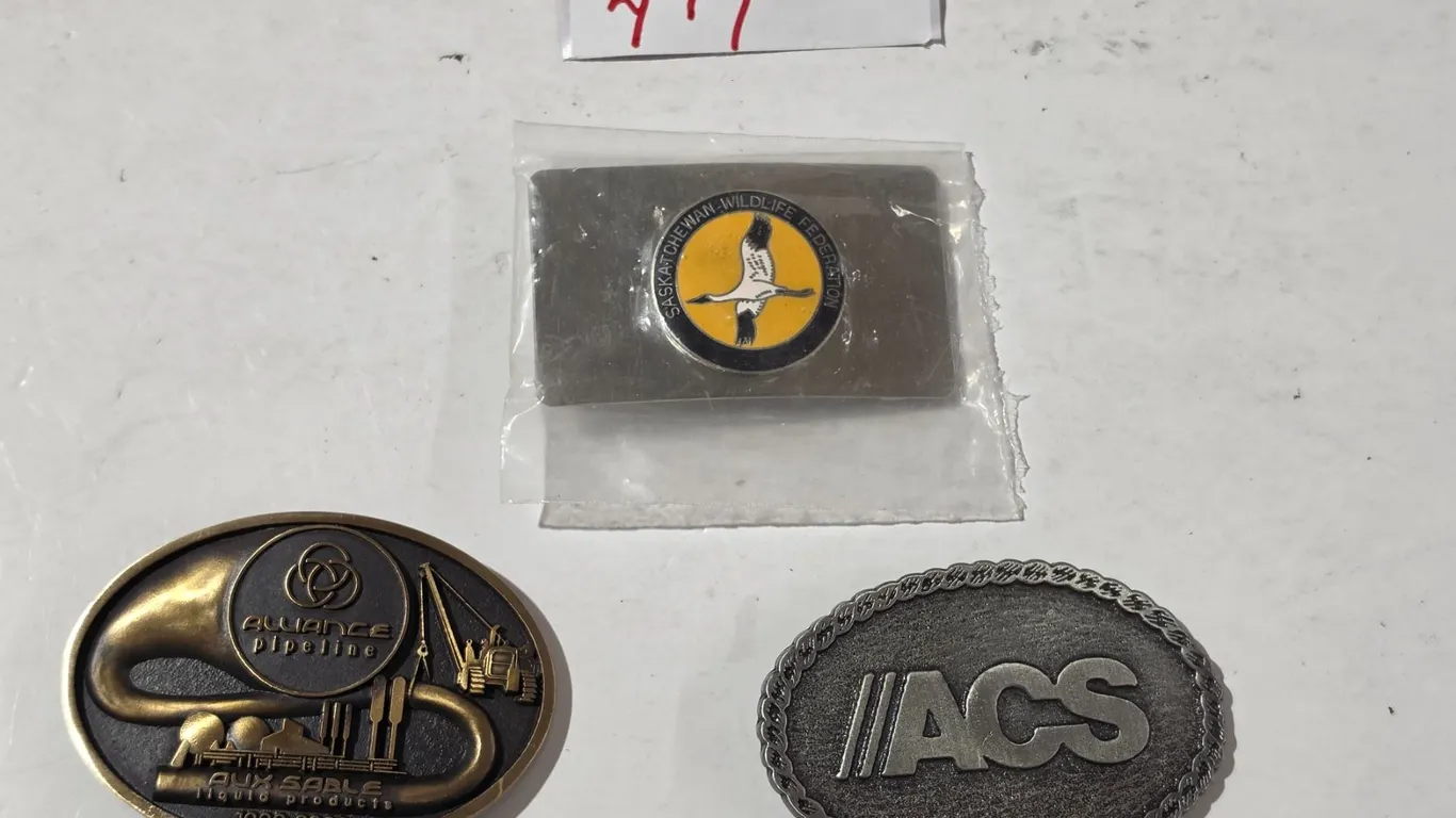 (3) Belt Buckles: Sask Wildlife Federation, Alliance Pipeline, ACS