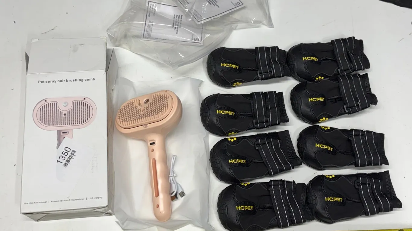 Electric Spray Pet Grooming Comb (New) and (4) HCPET black waterproof and anti-slip dog boots (paw p