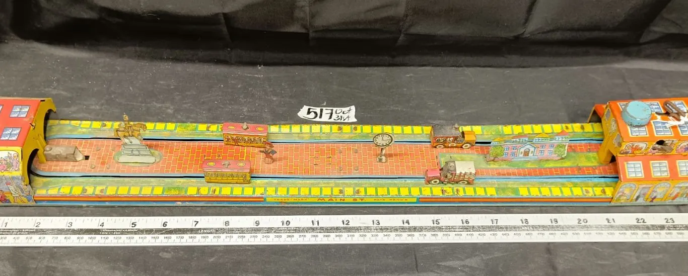 Marx Tin Wind-Up Main Street Toy (works but needs some attention)