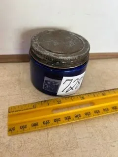 2” Vintage Blue Glass Noxzema Jar w/ Lid