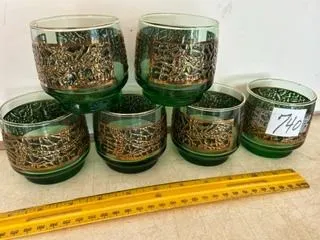 Set of (6) Green MCM Glasses, 3” Tall
