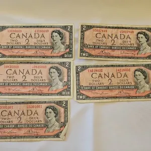 5 - 1954 Cdn $2 Bills - well-circulated
