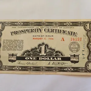 1936 Province of Alberta $1 Prosperity Note - circulated