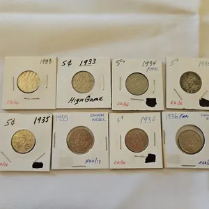 8 - Cdn nickels, 1933 (2), 34 far, 35 (3), 36 & 36 far