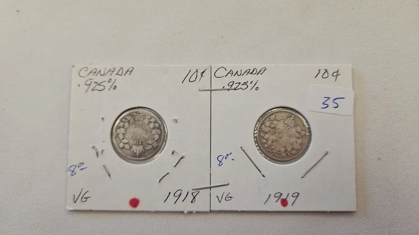 1918-19 Cdn 10 cent pcs.