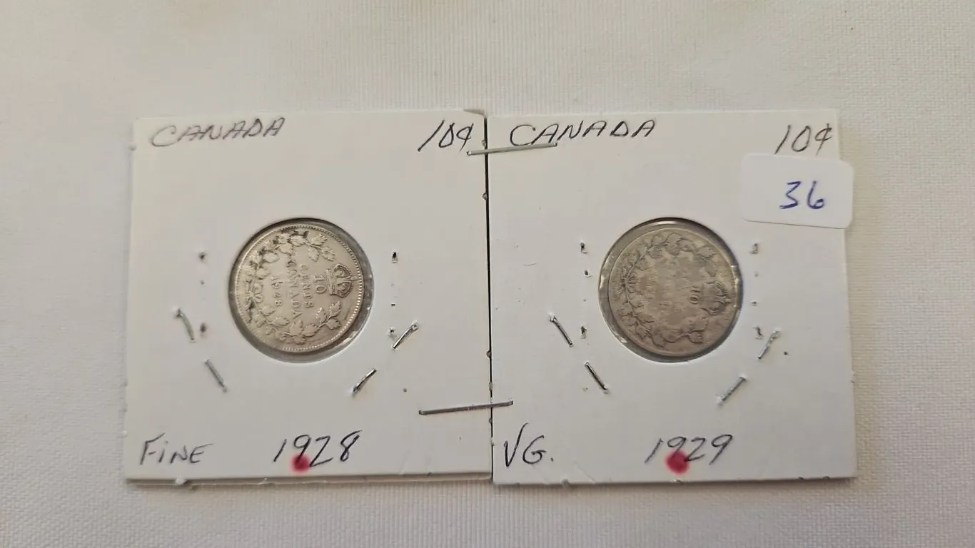 1928-29 Cdn 10 cent pcs.