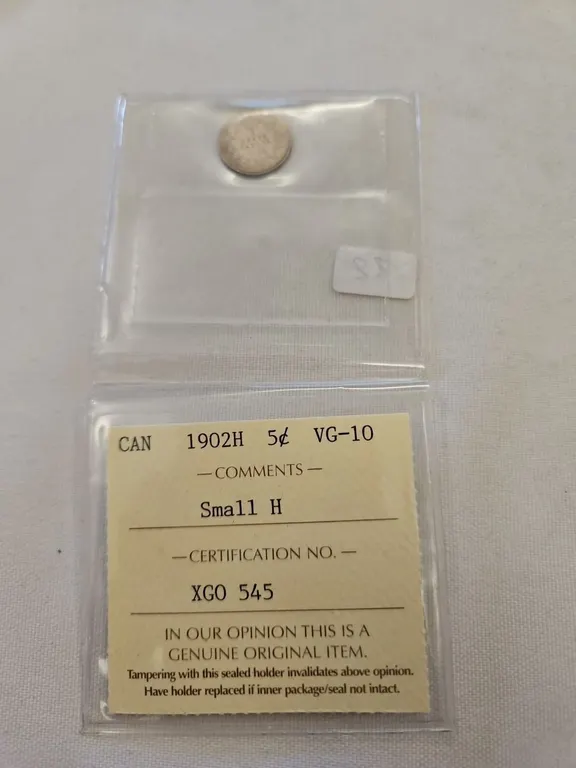 1902H Cdn 5 cent, graded VG-10