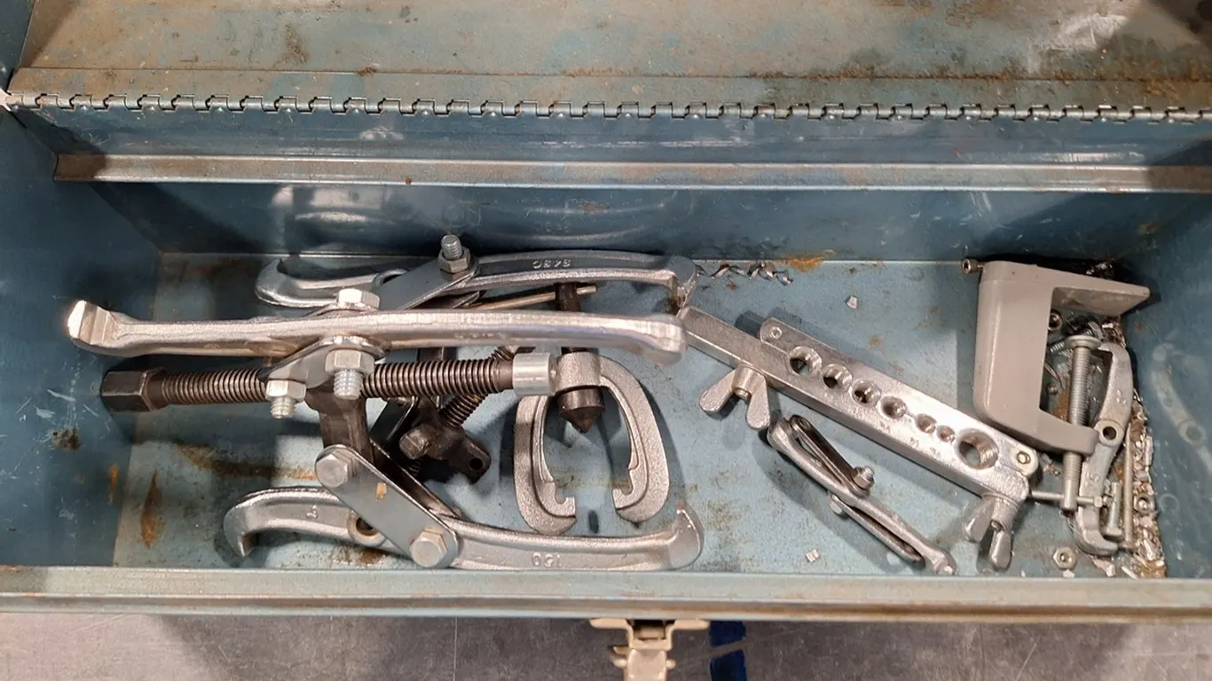 Metal Tool Box, Wheel Puller, More