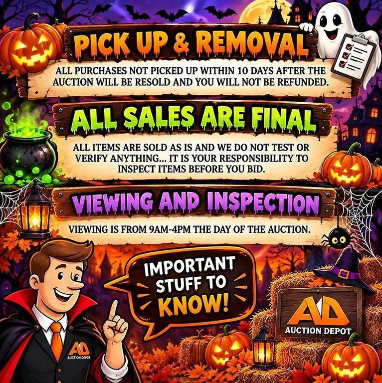 Auction Depot Pickup, Removal, Final Sales Info
