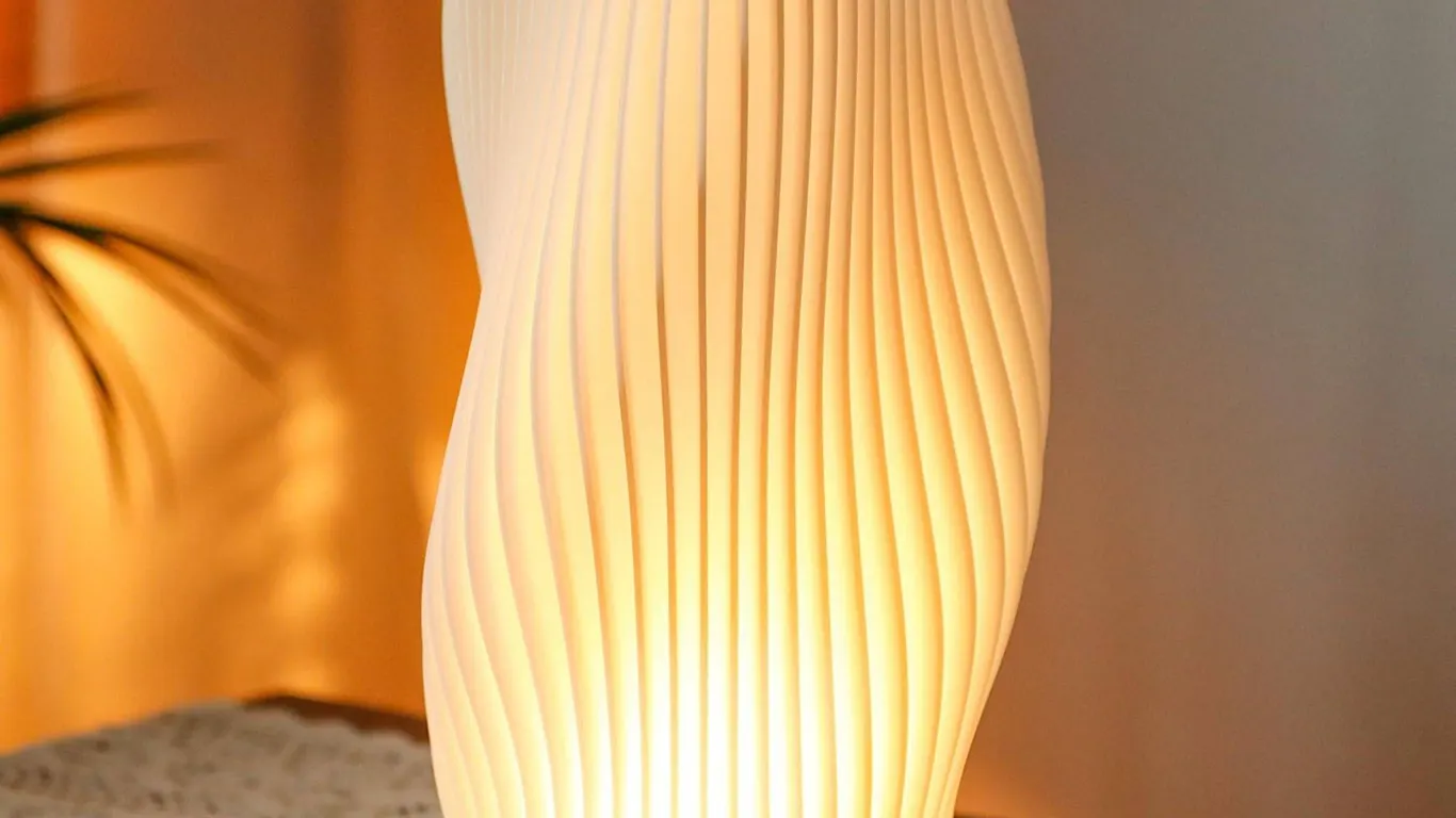 LED Table Lamp Vintage Style Striped Night Light Wood Base