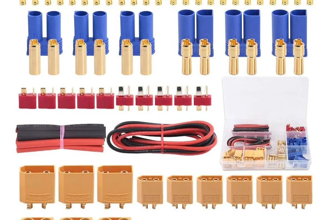 Glarks 76pcs T-Plug / XT60 / XT90 / EC3 / EC5 Male & Female Plug Adapter Connectors Kit [Including: