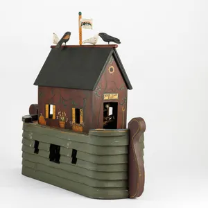 Folk Art Noah's Ark Set with Hand-Carved Figures