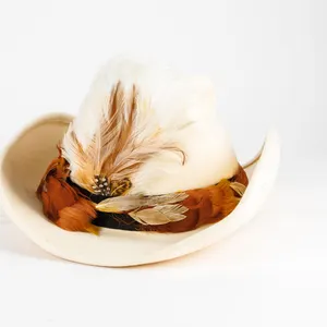 Vintage Felt Cowboy Hat with Feather Band