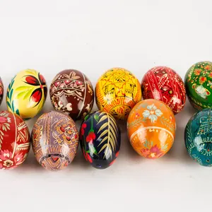 A Colorful Grouping of Eleven Ukrainian Pysanka Wooden Easter Eggs!