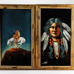 Vintage Black Velvet Native American Paintings